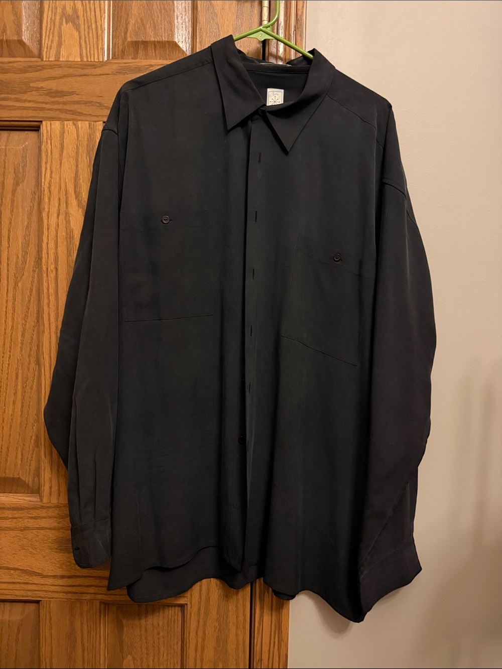 Men's Burma Bibas Silk Black Button-Up Shirt - Classic Collar XXL